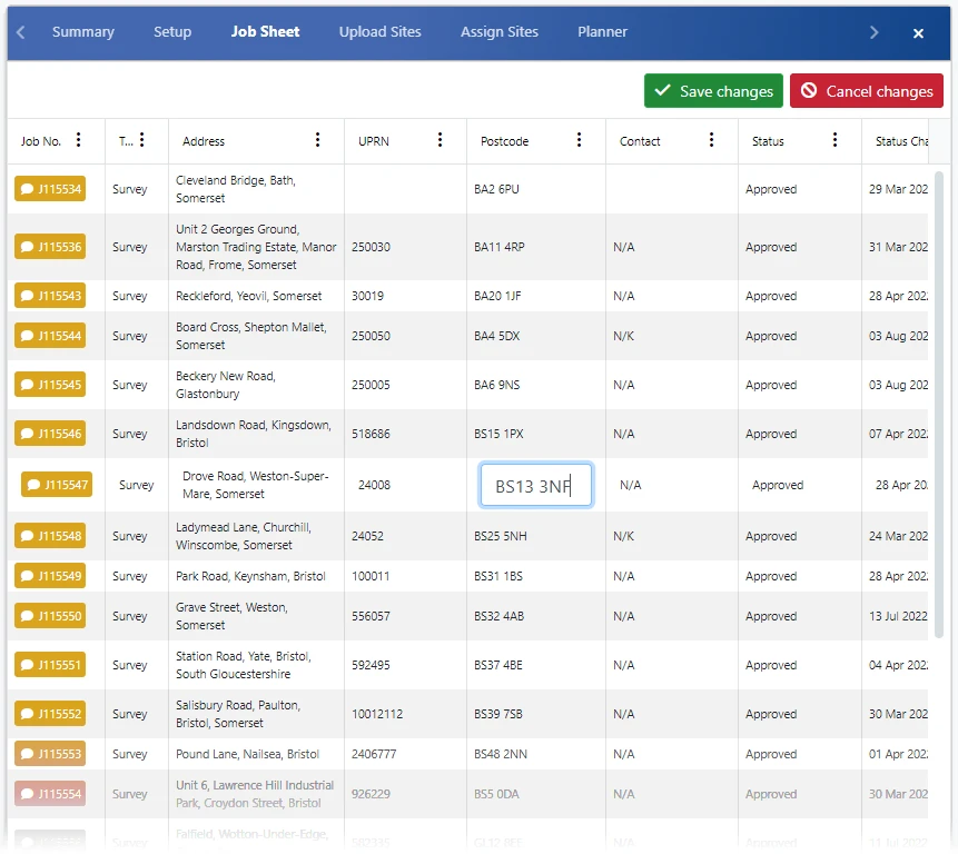 Project job sheet for TEAMS Software