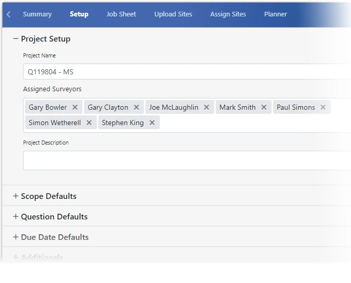 Project set-up screenshot for TEAMS Software