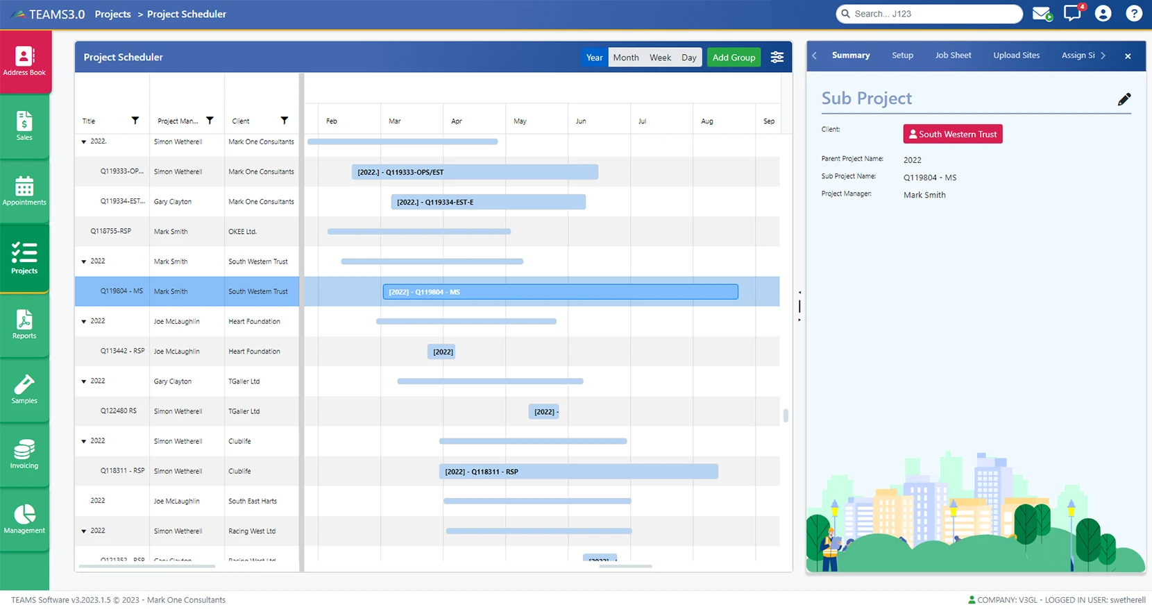 Screenshot of Project Scheduler in TEAMS Software